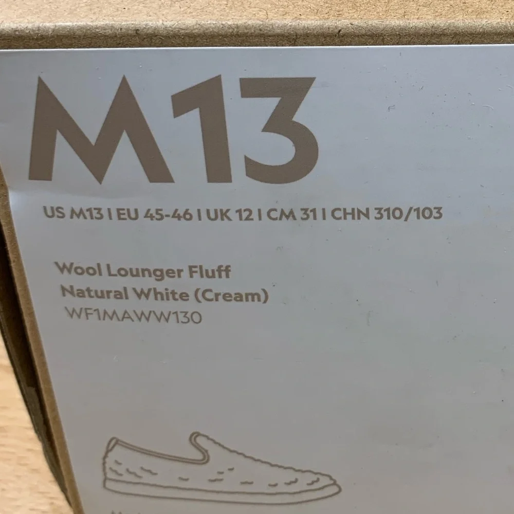 NEW Wool Lounger Fluff Mens 13 Natural White Cream‎ Merino Wool MF1MAWW130